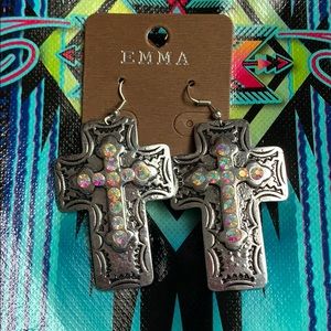 Oversized Metal Cross Earrings Silver